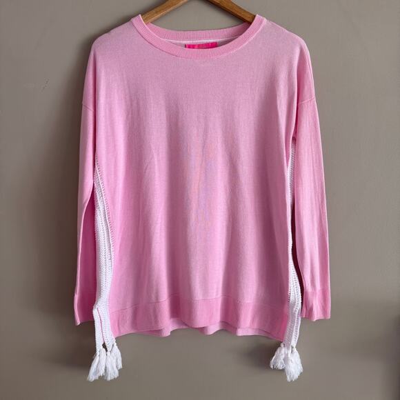 Lilly Pulitzer Pink Damara Coolmax Sweater with Tassel Sides Size XS Oversized - Picture 1 of 5